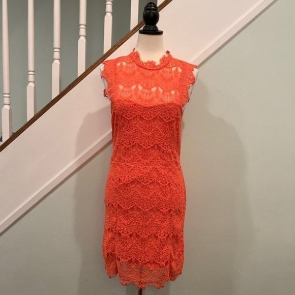 Free People Daydreamer Coral Lace Mini Dress Med - Picture 6 of 12